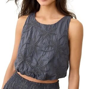 Marine Layer Blue Eyelet Bubble Top